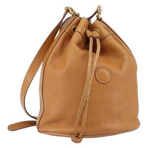 GUCCI Shoulder Bag Leather Brown Gold Auth 151505